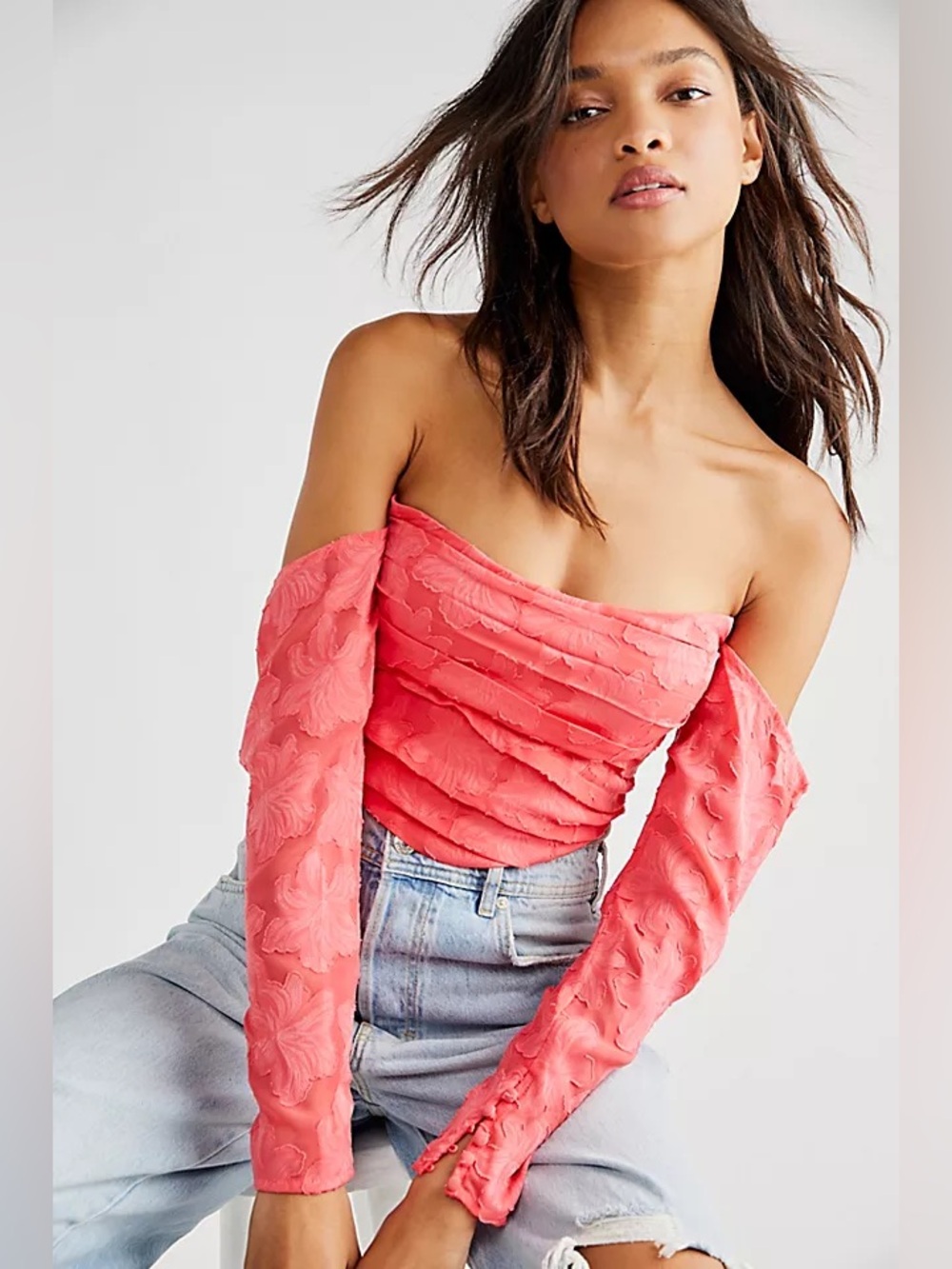Free People Ruched Off Shoulder Crop Top NWT Large Sold Out